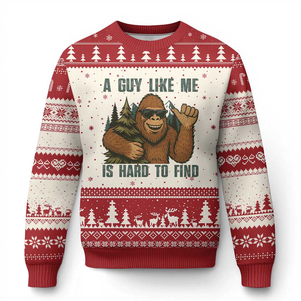 Funny Bigfoot Gift Ugly Christmas Sweater A Guy Like Me Is Hard To Find - Wonder Print Shop