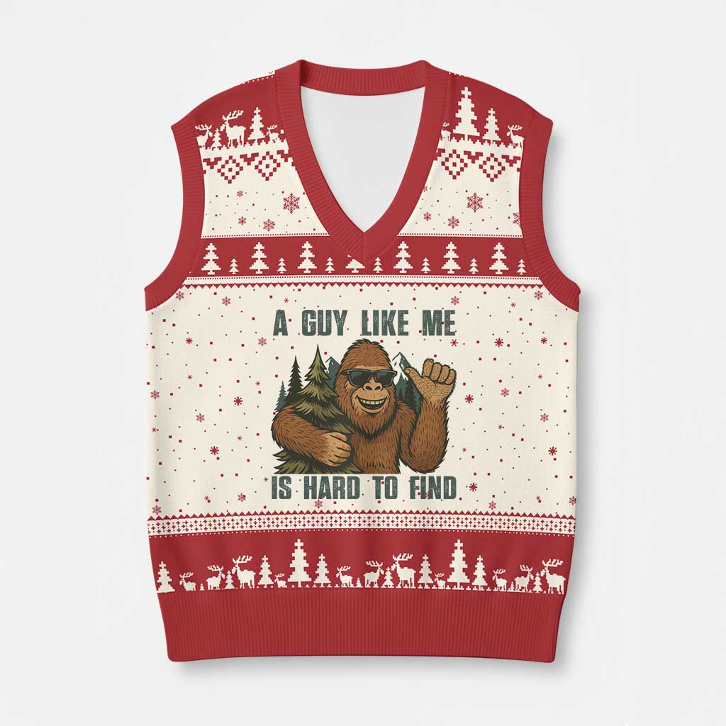 Funny Bigfoot Gift V-Neck Knit Sweater Vest A Guy Like Me Is Hard To Find - Wonder Print Shop