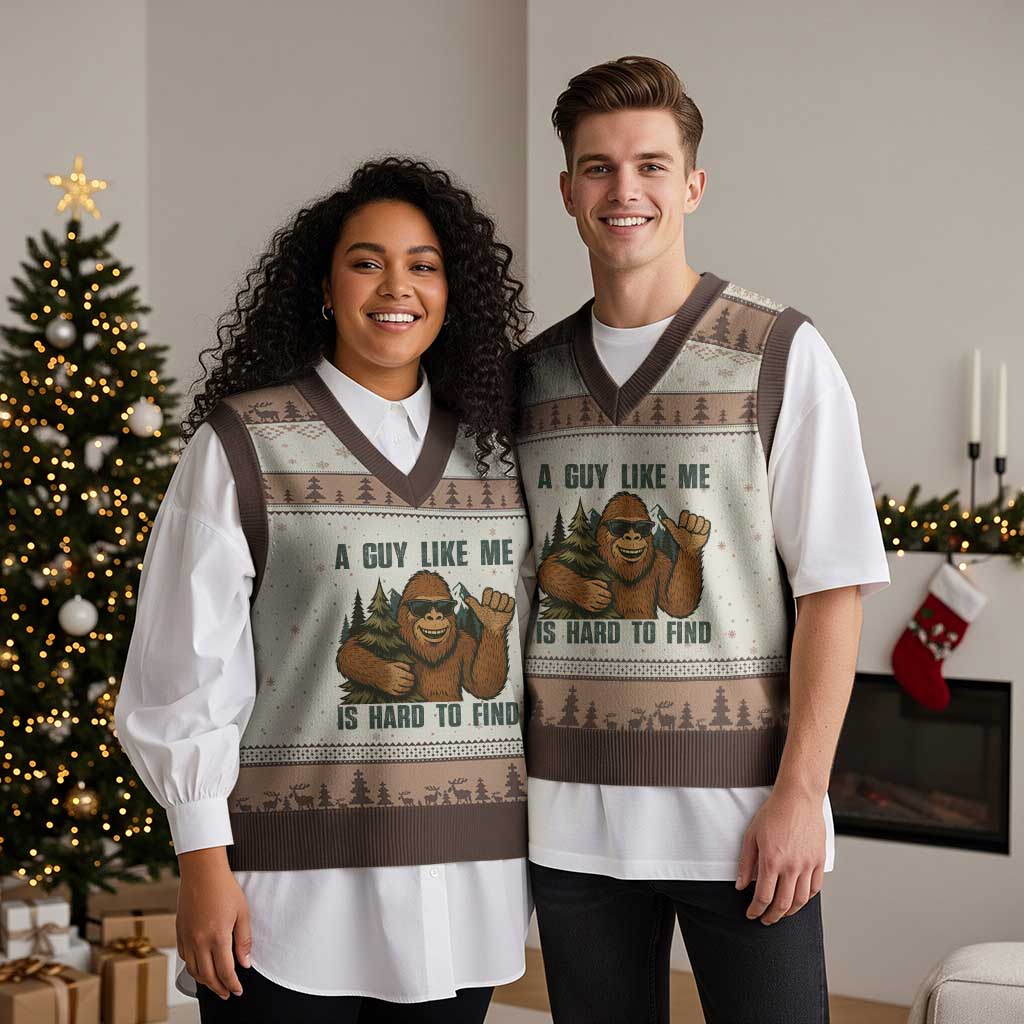 Funny Bigfoot Gift V-Neck Knit Sweater Vest A Guy Like Me Is Hard To Find - Wonder Print Shop