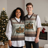 Funny Bigfoot Gift V-Neck Knit Sweater Vest A Guy Like Me Is Hard To Find - Wonder Print Shop