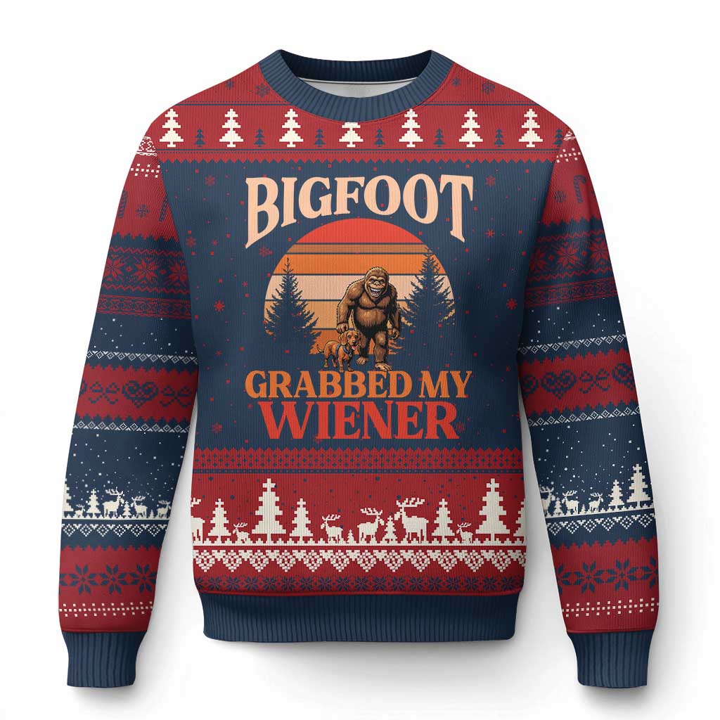 Bigfoot Grabbed My Wiener Ugly Christmas Sweater Funny Dachshund Lover Gift - Wonder Print Shop