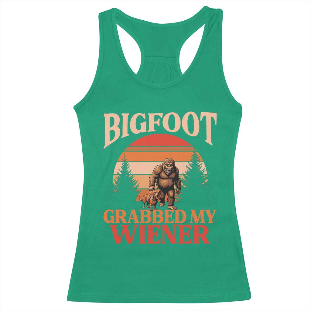 Bigfoot Grabbed My Wiener Racerback Tank Top Funny Dachshund Lover Gift - Wonder Print Shop