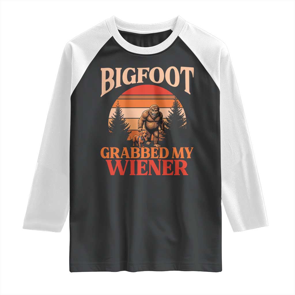 Bigfoot Grabbed My Wiener Raglan Shirt Funny Dachshund Lover Gift - Wonder Print Shop