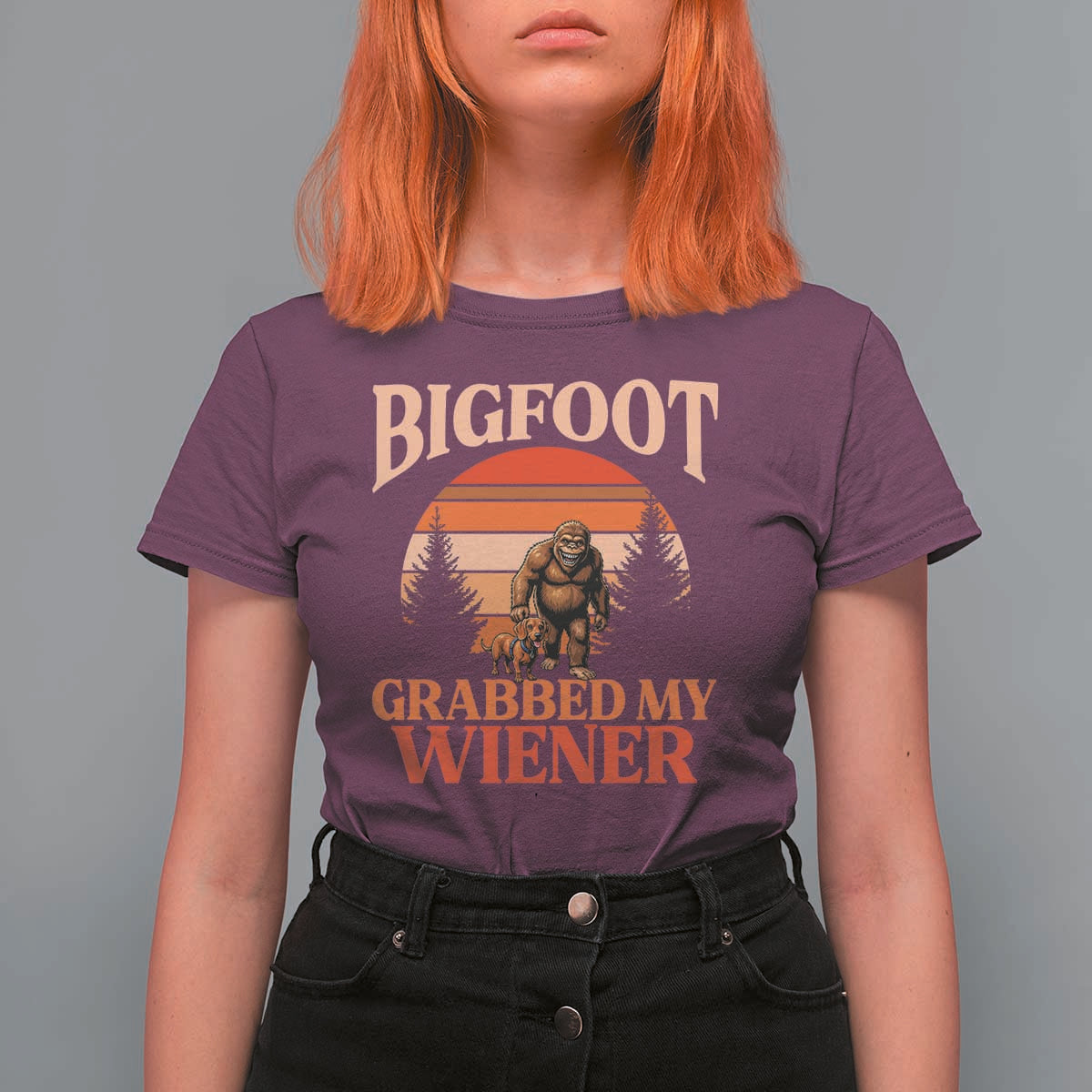Bigfoot Grabbed My Wiener T Shirt For Women Funny Dachshund Lover Gift - Wonder Print Shop