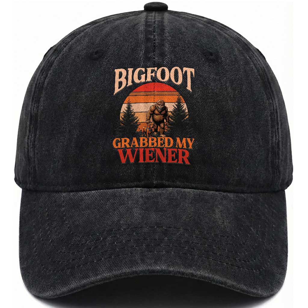Bigfoot Grabbed My Wiener Washed Cotton Baseball Cap Funny Dachshund Lover Gift