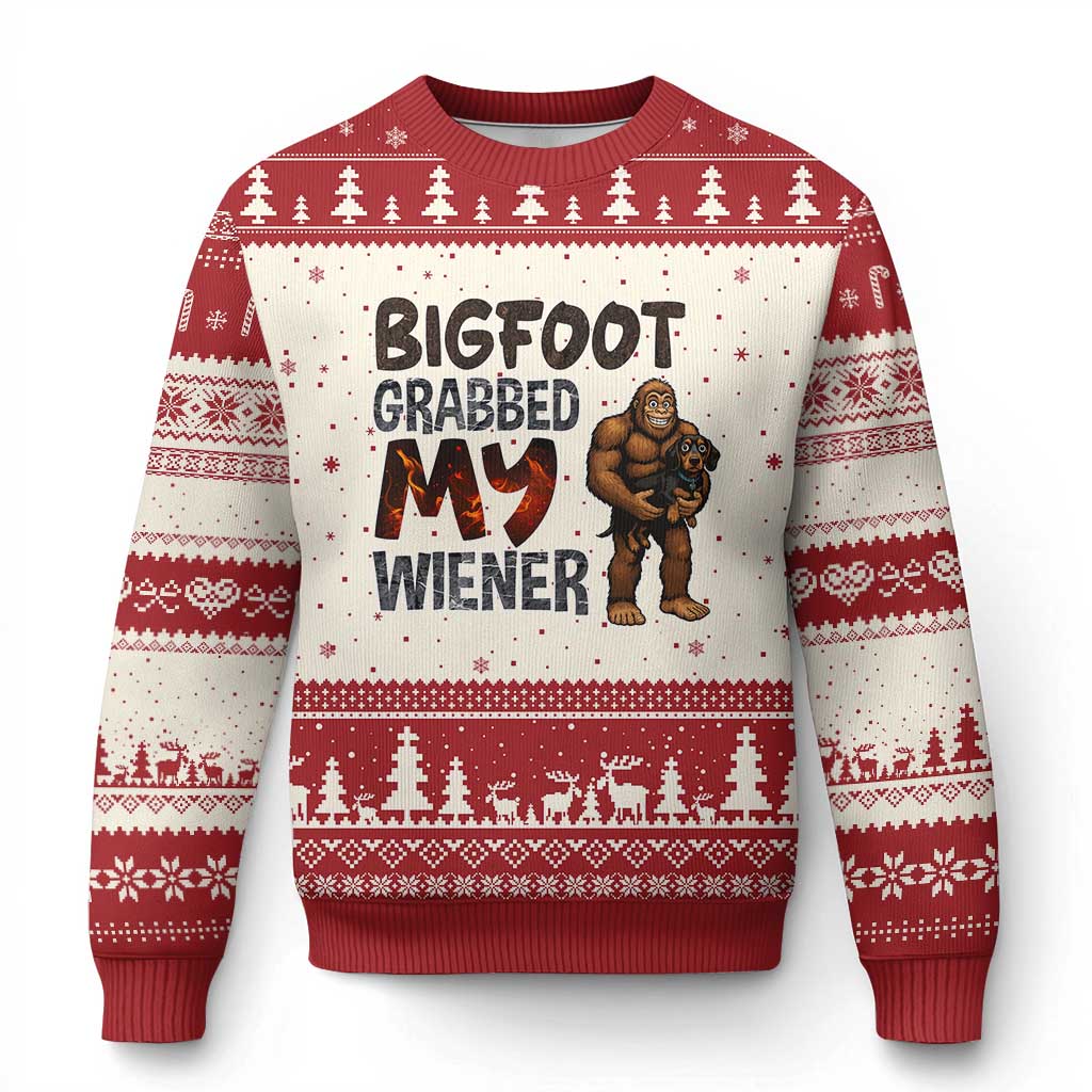 Bigfoot Grabbed My Wiener Ugly Christmas Sweater Funny Dog Lover Gift - Wonder Print Shop