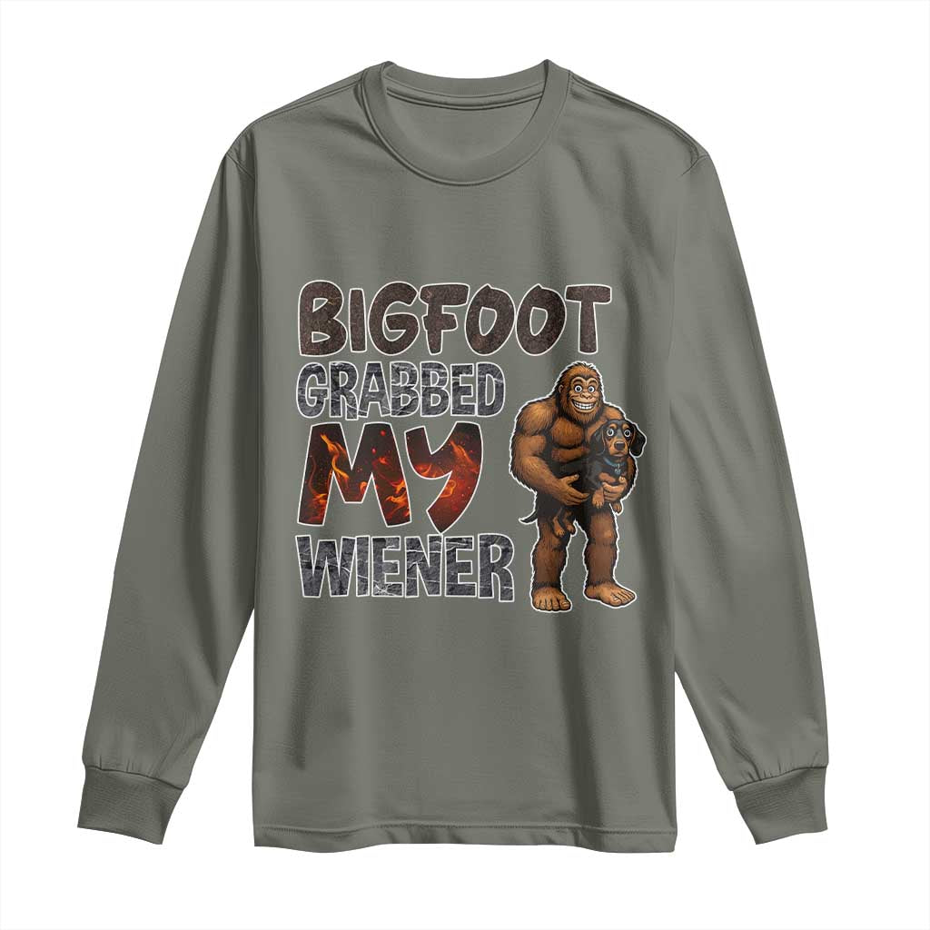Bigfoot Grabbed My Wiener Long Sleeve Shirt Funny Dog Lover Gift - Wonder Print Shop