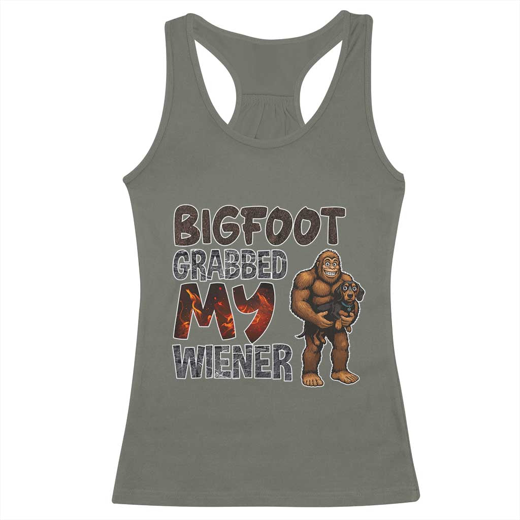 Bigfoot Grabbed My Wiener Racerback Tank Top Funny Dog Lover Gift - Wonder Print Shop