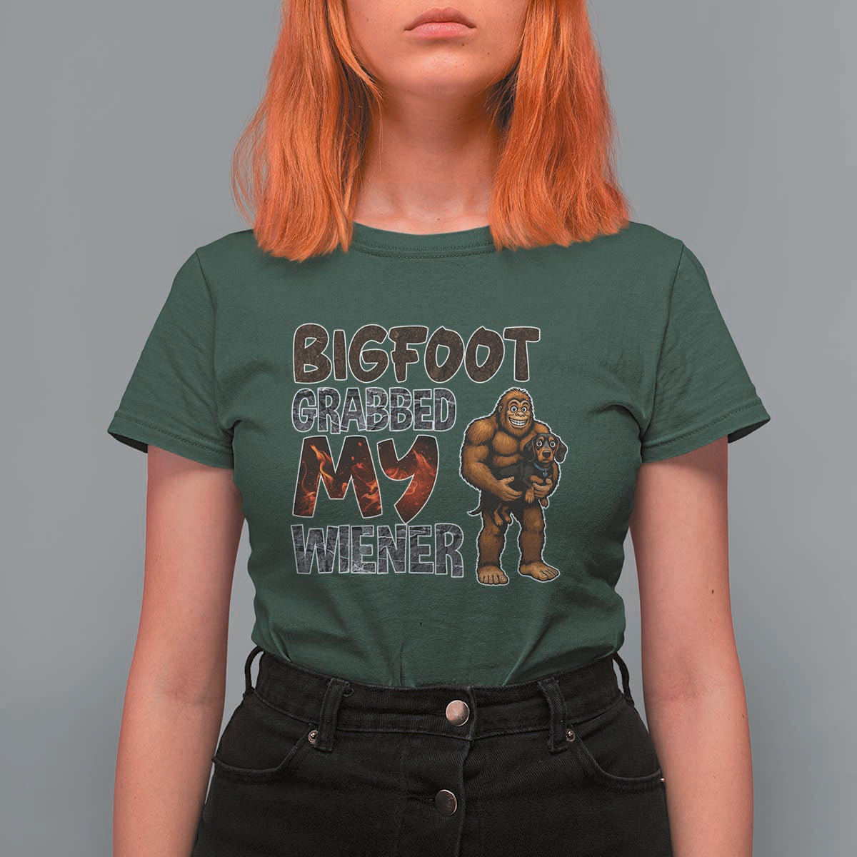 Bigfoot Grabbed My Wiener T Shirt For Women Funny Dog Lover Gift - Wonder Print Shop