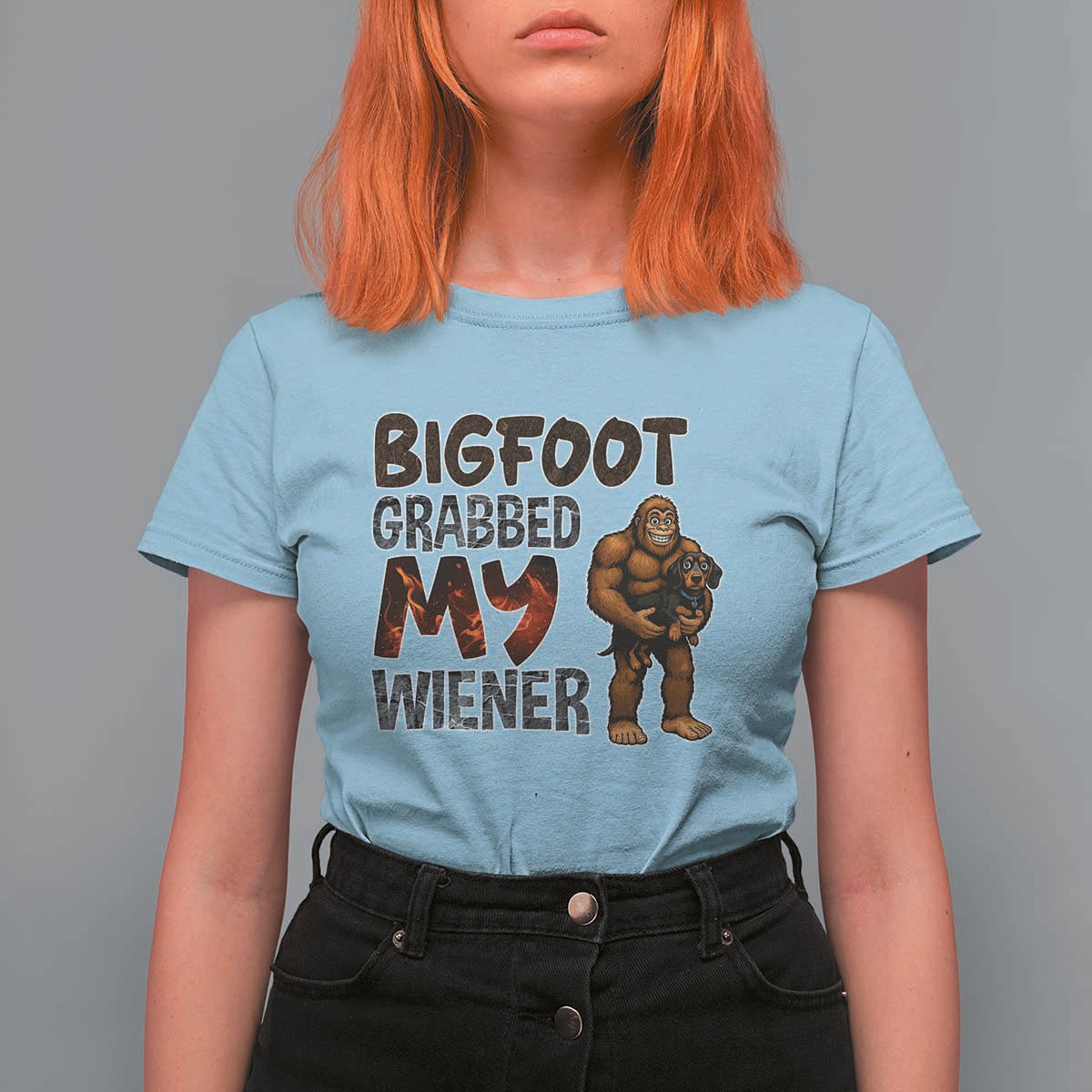 Bigfoot Grabbed My Wiener T Shirt For Women Funny Dog Lover Gift - Wonder Print Shop