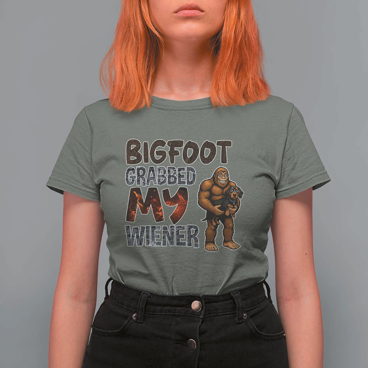Bigfoot Grabbed My Wiener T Shirt For Women Funny Dog Lover Gift - Wonder Print Shop
