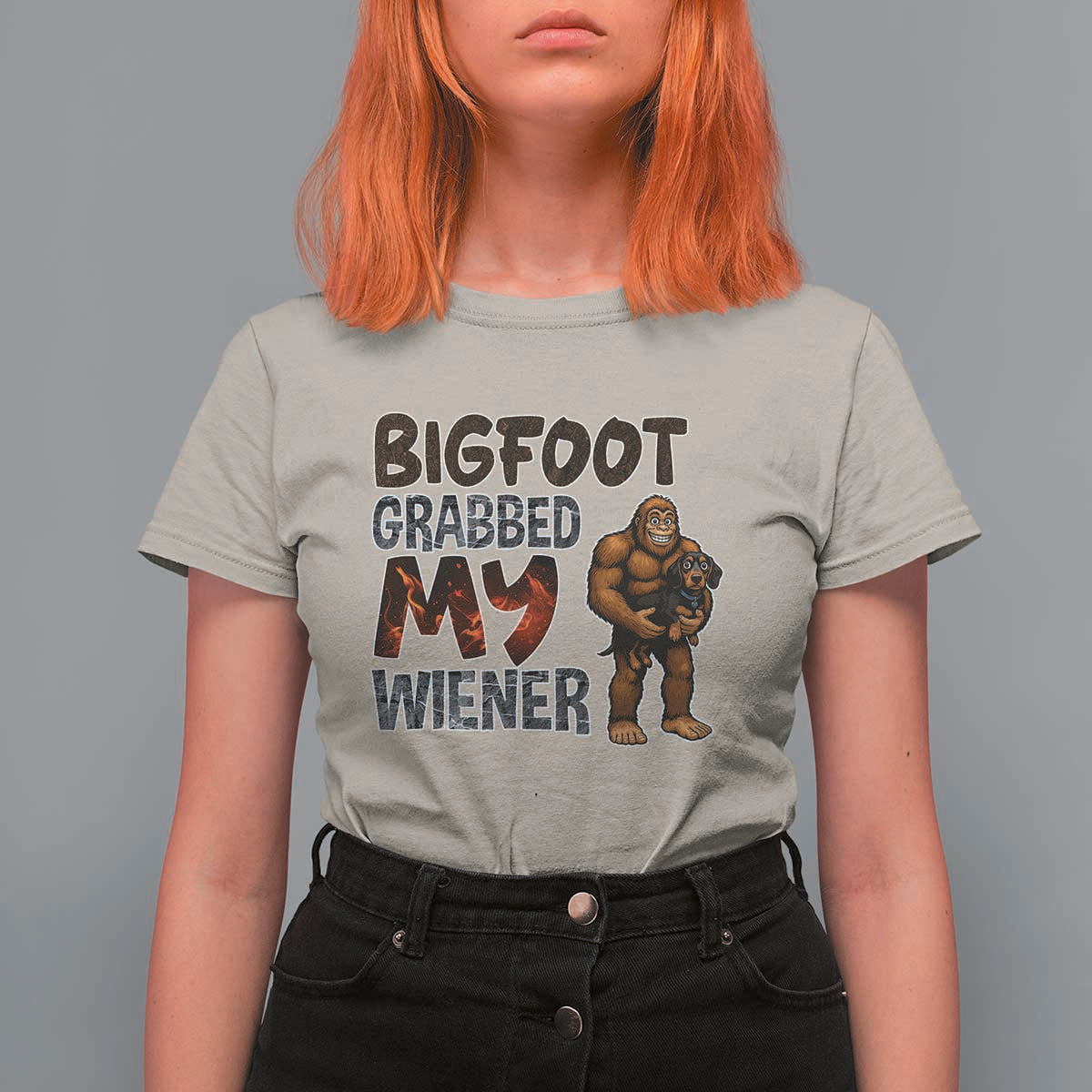 Bigfoot Grabbed My Wiener T Shirt For Women Funny Dog Lover Gift - Wonder Print Shop