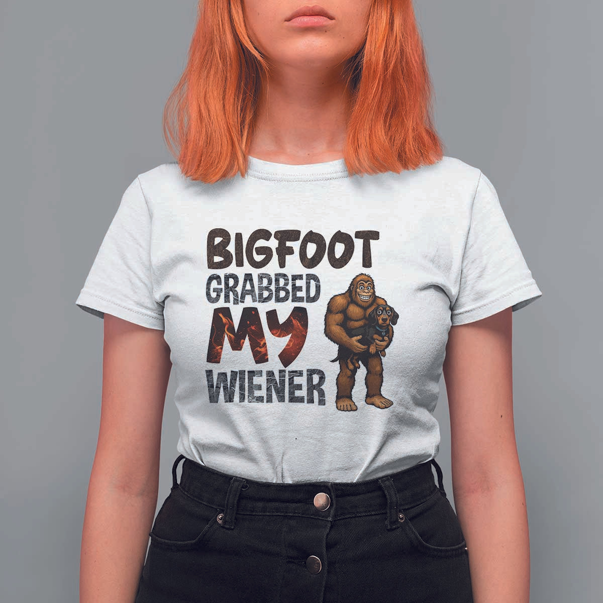 Bigfoot Grabbed My Wiener T Shirt For Women Funny Dog Lover Gift - Wonder Print Shop