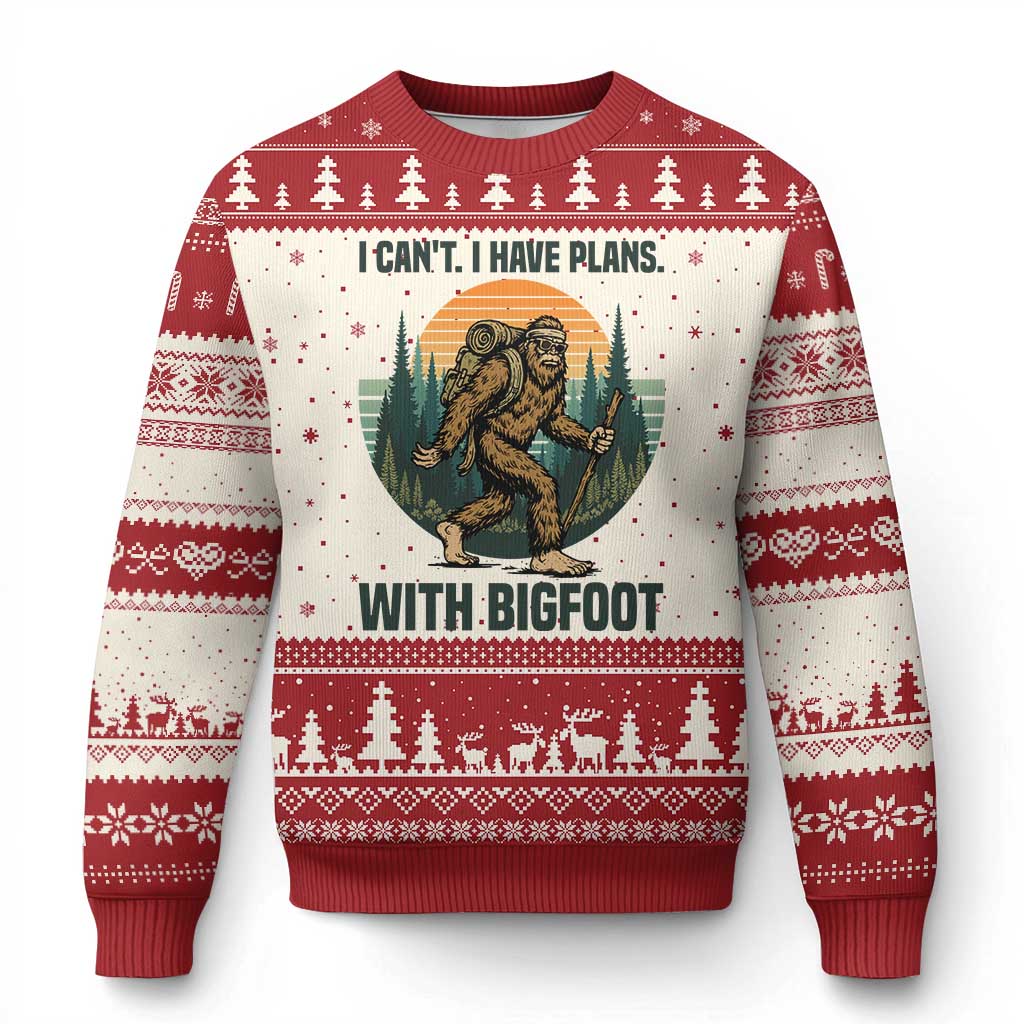I Cant I Have Plans With Bigfoot Ugly Christmas Sweater Funny Cryptid Lover Gift - Wonder Print Shop