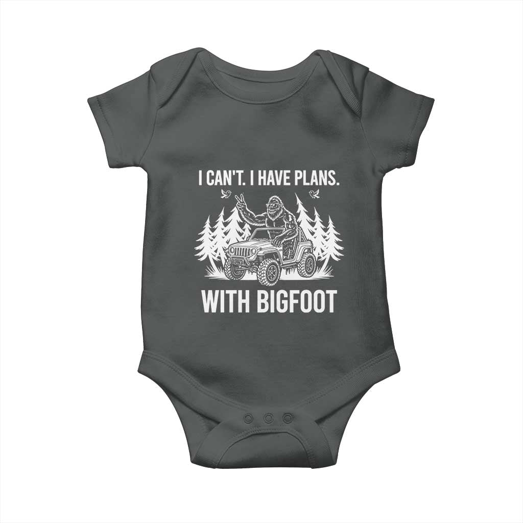 Funny Bigfoot Driving Car Baby Onesie I Cant I Have Plans With Bigfoot - Wonder Print Shop