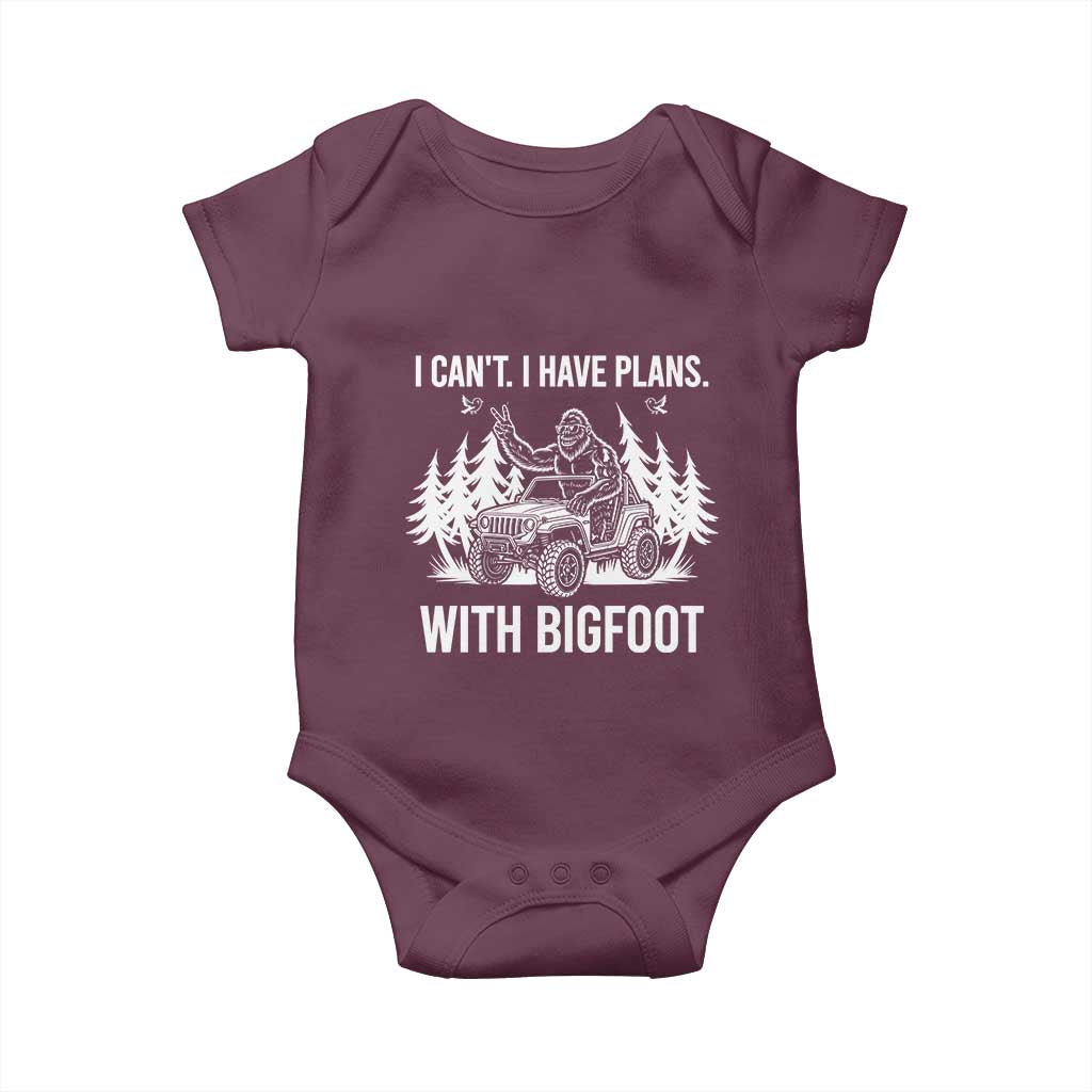 Funny Bigfoot Driving Car Baby Onesie I Cant I Have Plans With Bigfoot - Wonder Print Shop