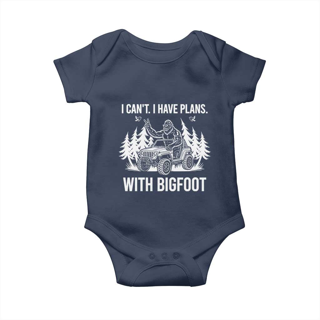 Funny Bigfoot Driving Car Baby Onesie I Cant I Have Plans With Bigfoot - Wonder Print Shop