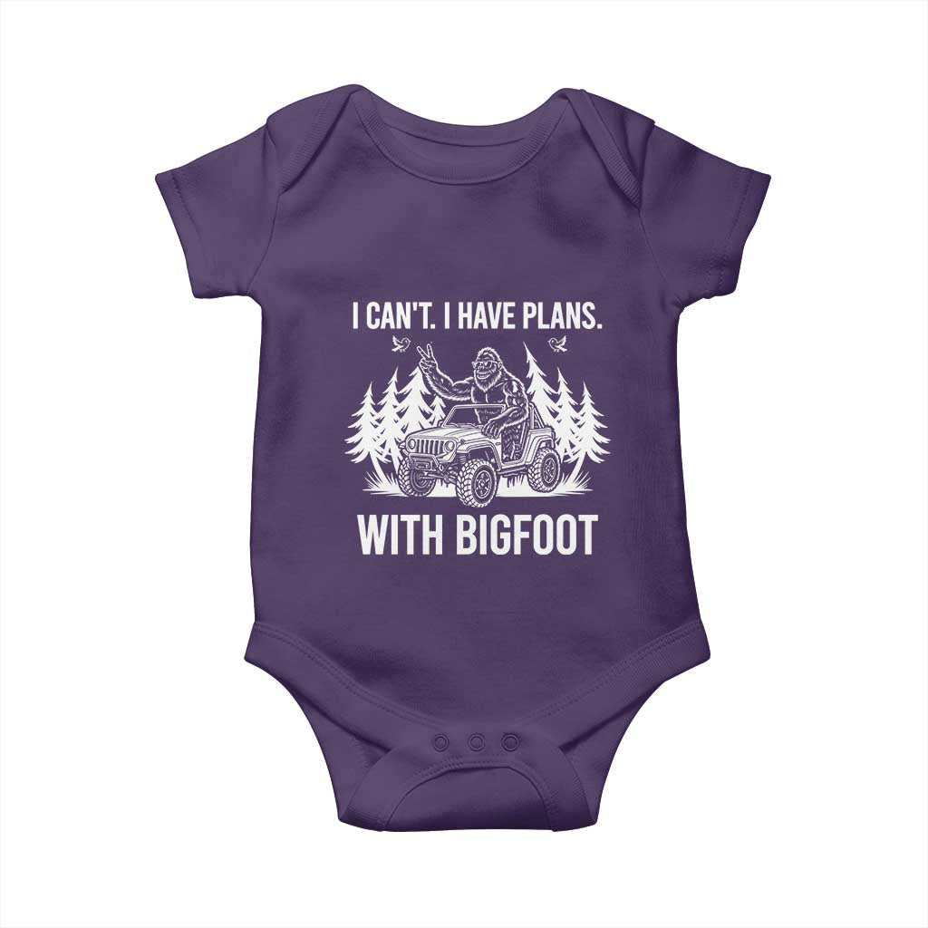 Funny Bigfoot Driving Car Baby Onesie I Cant I Have Plans With Bigfoot - Wonder Print Shop
