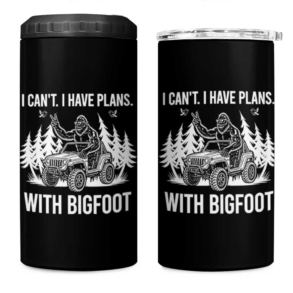 Funny Bigfoot Driving Car 4 in 1 Can Cooler Tumbler I Cant I Have Plans With Bigfoot
