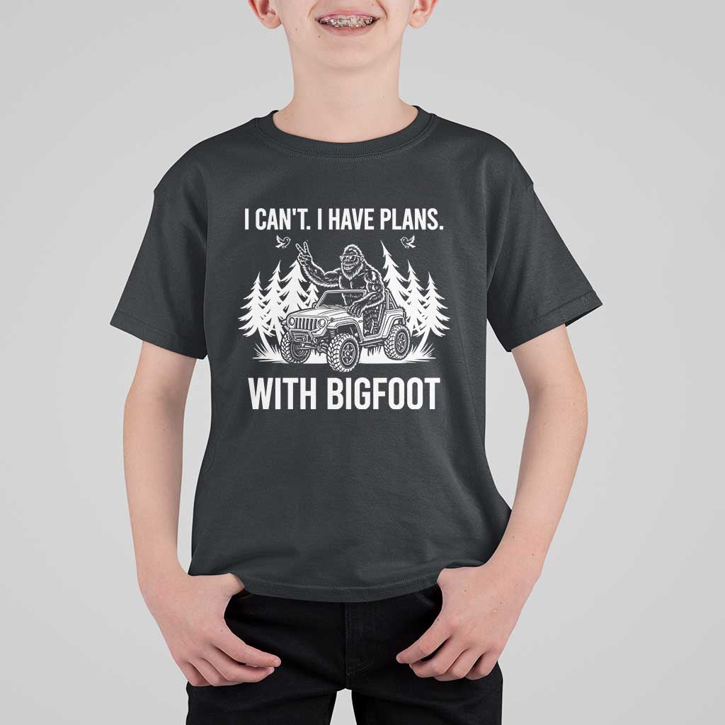 Funny Bigfoot Driving Car T Shirt For Kid I Cant I Have Plans With Bigfoot - Wonder Print Shop
