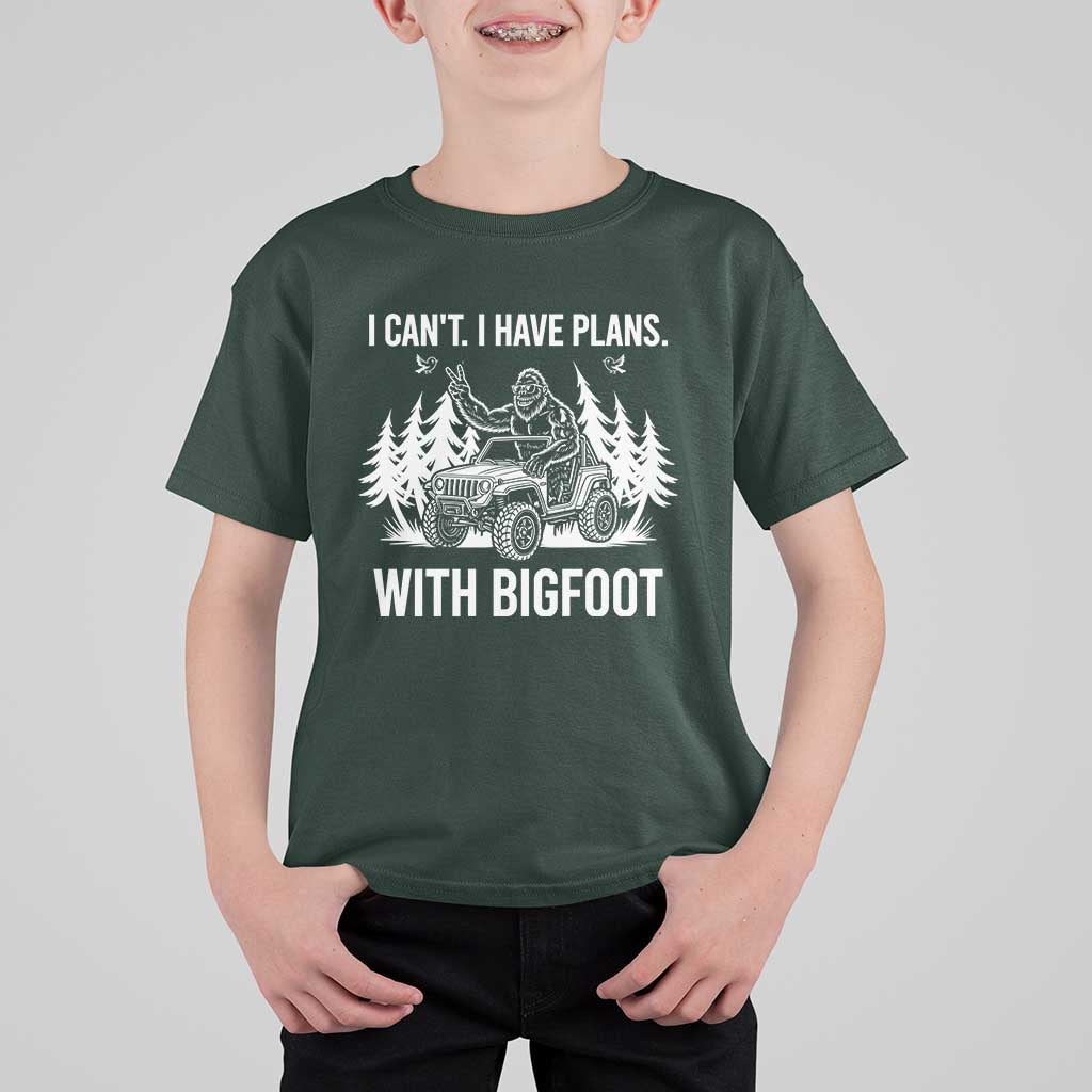 Funny Bigfoot Driving Car T Shirt For Kid I Cant I Have Plans With Bigfoot - Wonder Print Shop