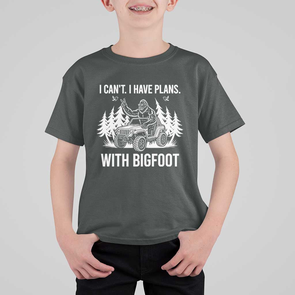 Funny Bigfoot Driving Car T Shirt For Kid I Cant I Have Plans With Bigfoot - Wonder Print Shop