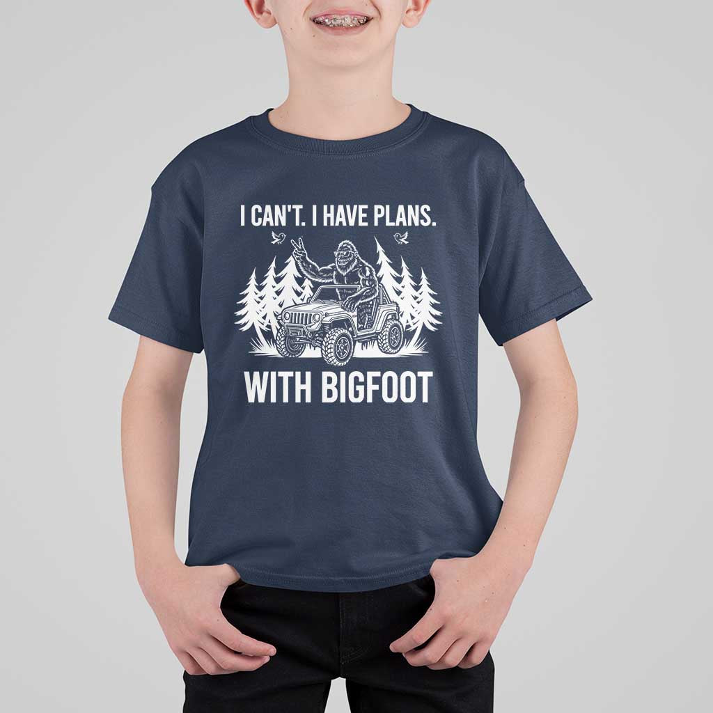 Funny Bigfoot Driving Car T Shirt For Kid I Cant I Have Plans With Bigfoot - Wonder Print Shop