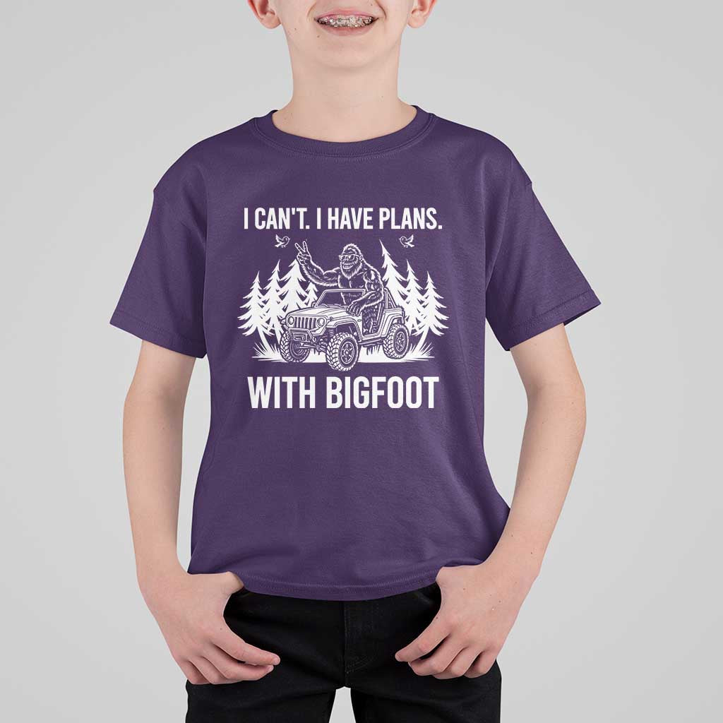 Funny Bigfoot Driving Car T Shirt For Kid I Cant I Have Plans With Bigfoot - Wonder Print Shop