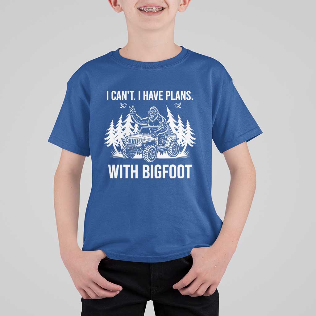 Funny Bigfoot Driving Car T Shirt For Kid I Cant I Have Plans With Bigfoot - Wonder Print Shop