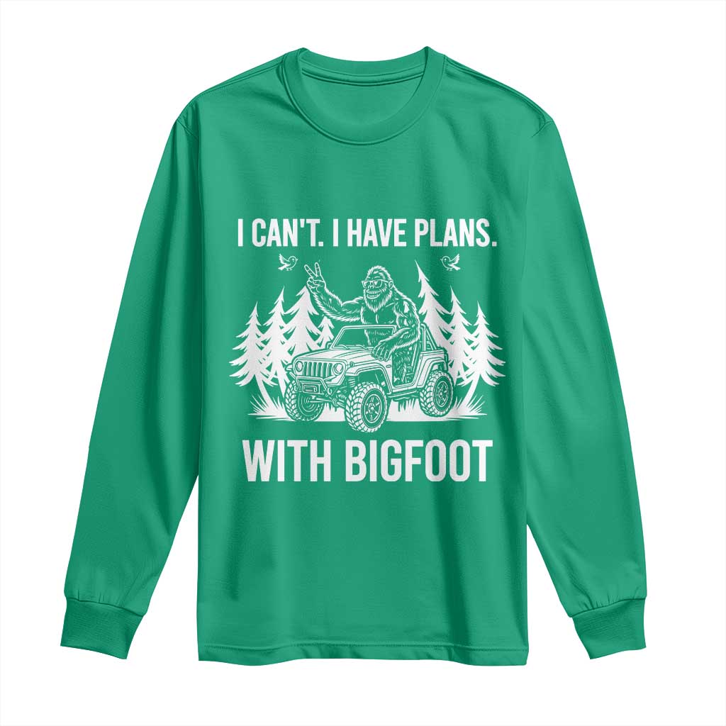 Funny Bigfoot Driving Car Long Sleeve Shirt I Cant I Have Plans With Bigfoot - Wonder Print Shop