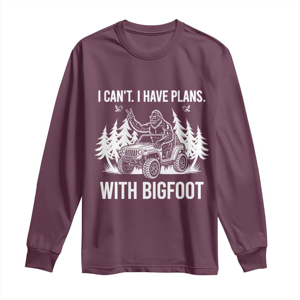 Funny Bigfoot Driving Car Long Sleeve Shirt I Cant I Have Plans With Bigfoot - Wonder Print Shop