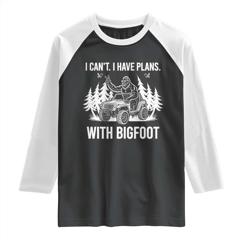 Funny Bigfoot Driving Car Raglan Shirt I Cant I Have Plans With Bigfoot - Wonder Print Shop