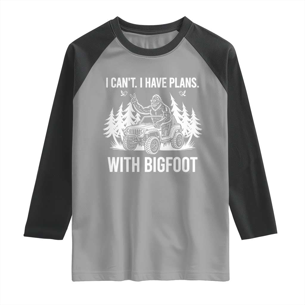 Funny Bigfoot Driving Car Raglan Shirt I Cant I Have Plans With Bigfoot - Wonder Print Shop
