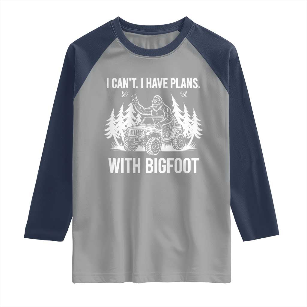 Funny Bigfoot Driving Car Raglan Shirt I Cant I Have Plans With Bigfoot - Wonder Print Shop
