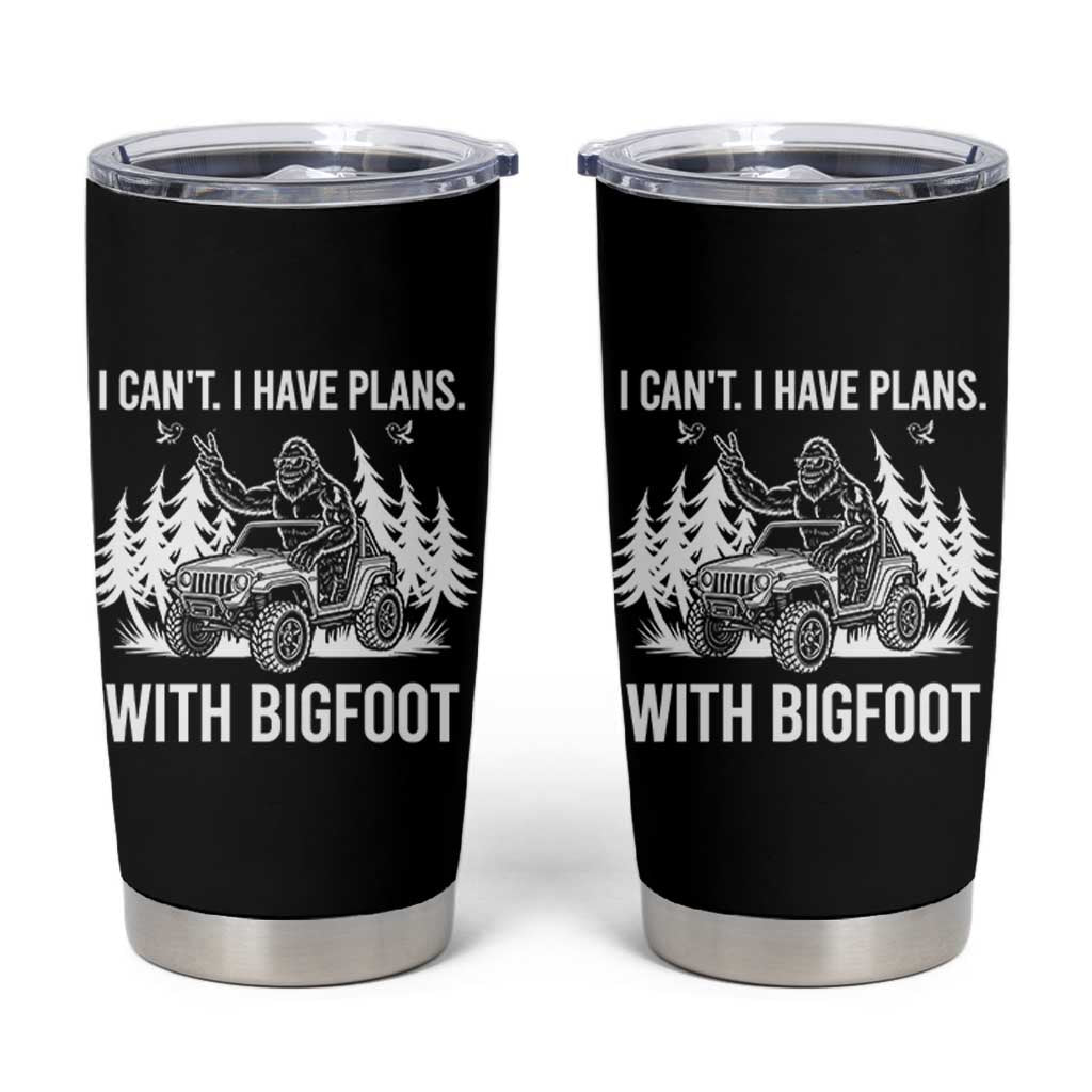 Funny Bigfoot Driving Car Tumbler Cup I Cant I Have Plans With Bigfoot