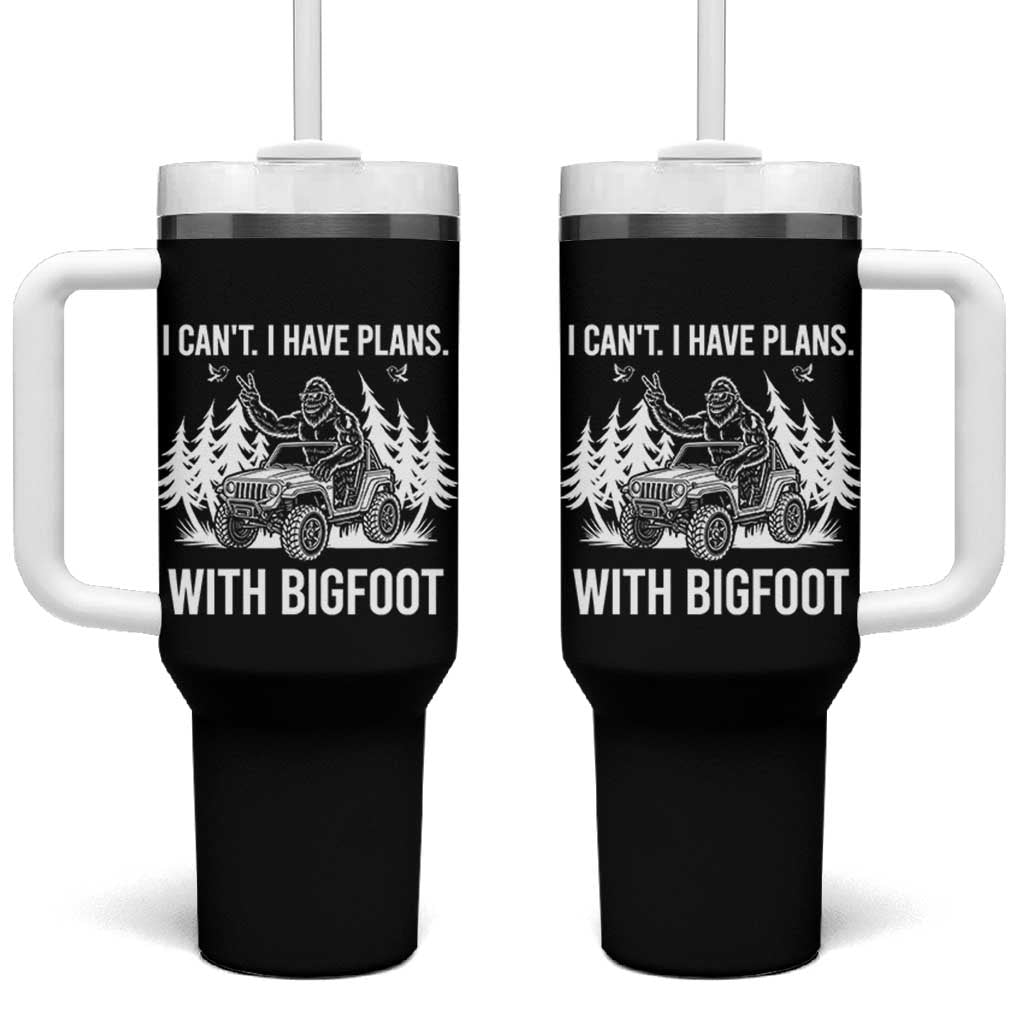 Funny Bigfoot Driving Car Tumbler With Handle I Cant I Have Plans With Bigfoot