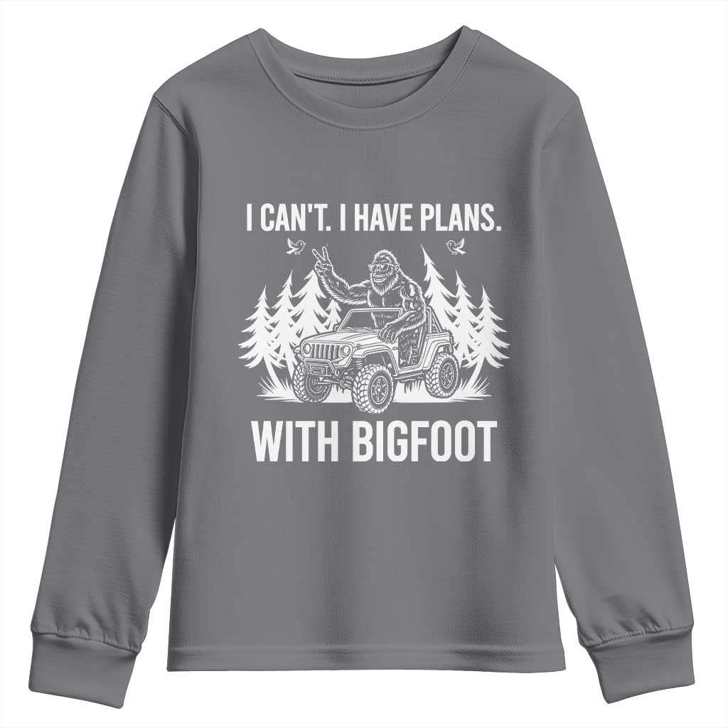 Funny Bigfoot Driving Car Youth Sweatshirt I Cant I Have Plans With Bigfoot - Wonder Print Shop