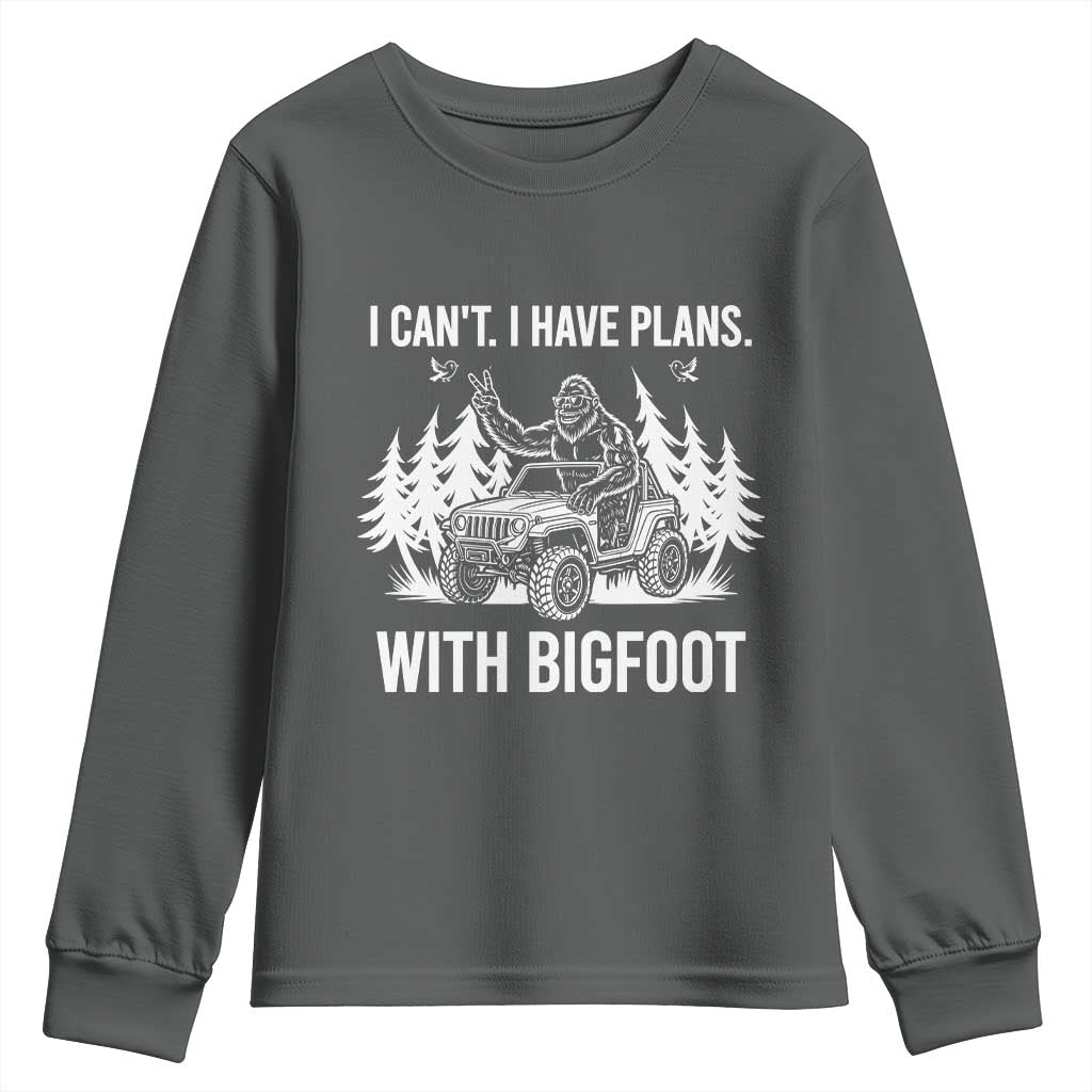 Funny Bigfoot Driving Car Youth Sweatshirt I Cant I Have Plans With Bigfoot - Wonder Print Shop