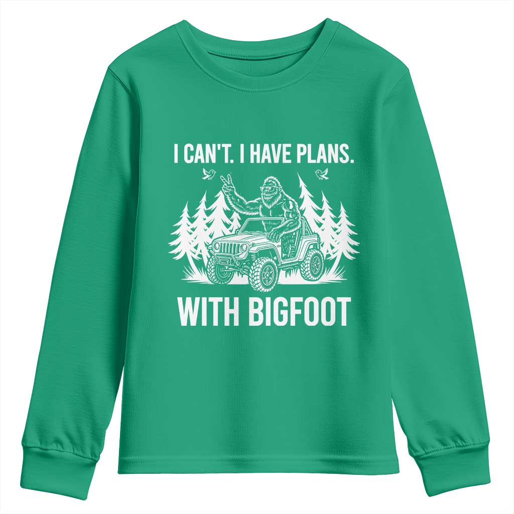 Funny Bigfoot Driving Car Youth Sweatshirt I Cant I Have Plans With Bigfoot - Wonder Print Shop