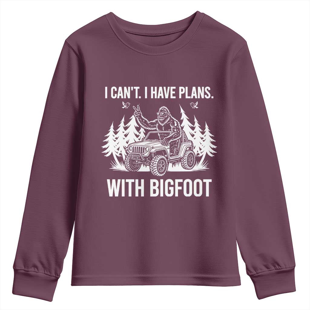 Funny Bigfoot Driving Car Youth Sweatshirt I Cant I Have Plans With Bigfoot - Wonder Print Shop