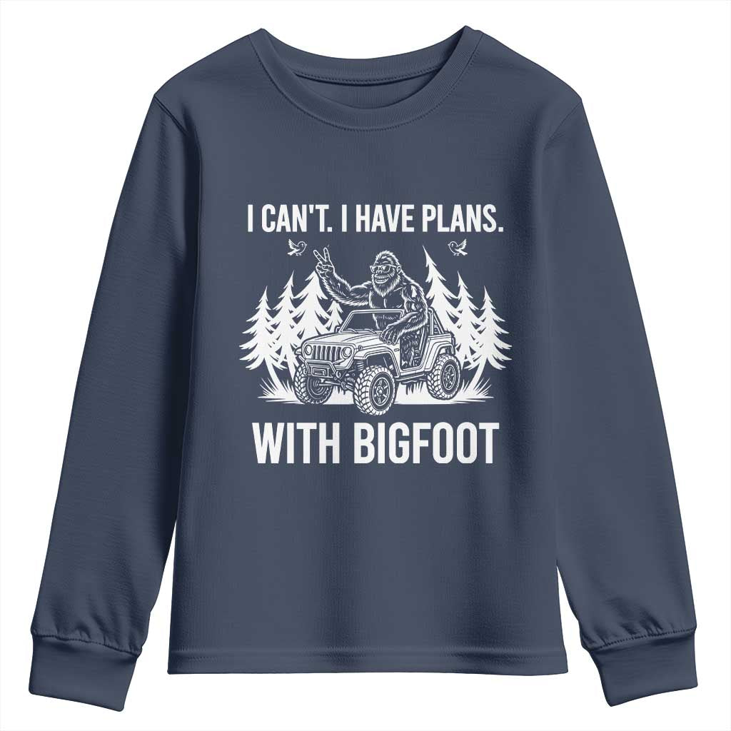 Funny Bigfoot Driving Car Youth Sweatshirt I Cant I Have Plans With Bigfoot - Wonder Print Shop