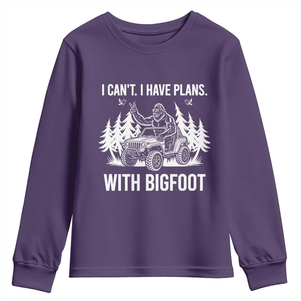 Funny Bigfoot Driving Car Youth Sweatshirt I Cant I Have Plans With Bigfoot - Wonder Print Shop