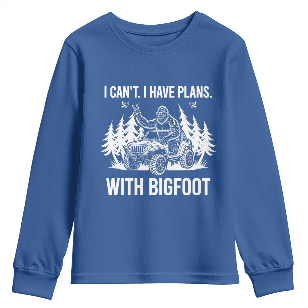 Funny Bigfoot Driving Car Youth Sweatshirt I Cant I Have Plans With Bigfoot - Wonder Print Shop