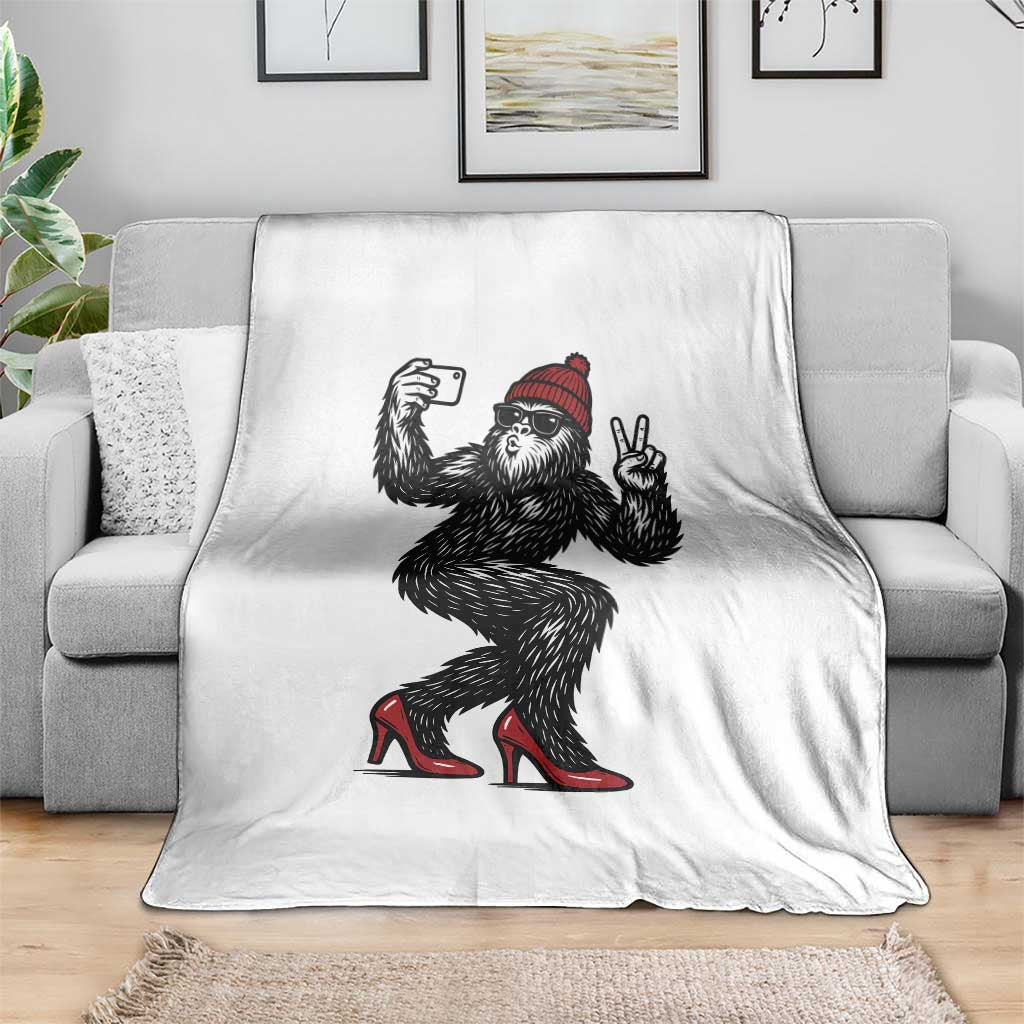 Funny Sexy Bigfoot Selfie Throw Blanket Sasquatch Lover Gift