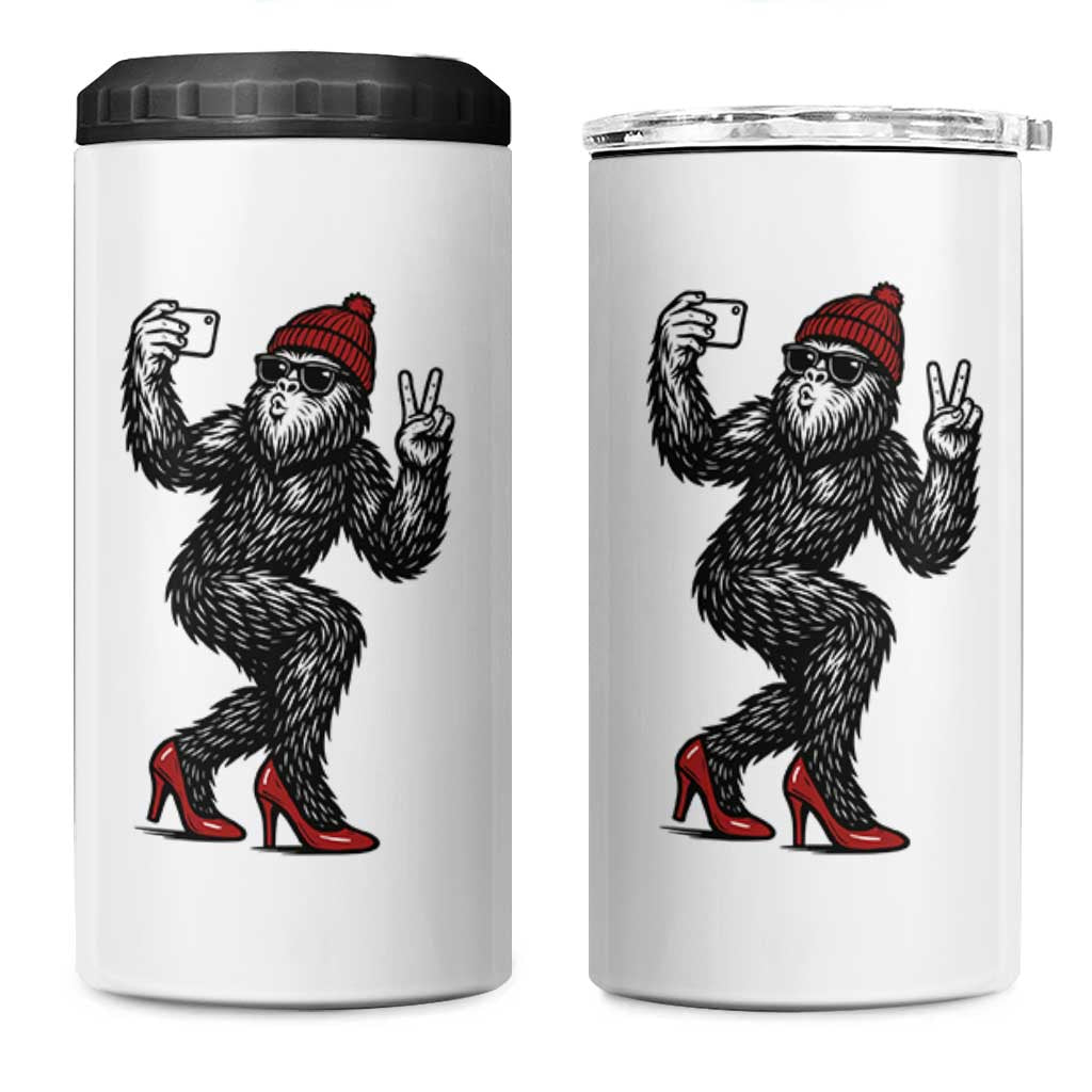 Funny Sexy Bigfoot Selfie 4 in 1 Can Cooler Tumbler Sasquatch Lover Gift