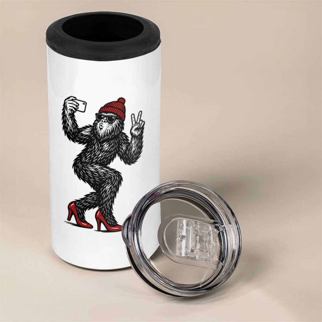 Funny Sexy Bigfoot Selfie 4 in 1 Can Cooler Tumbler Sasquatch Lover Gift