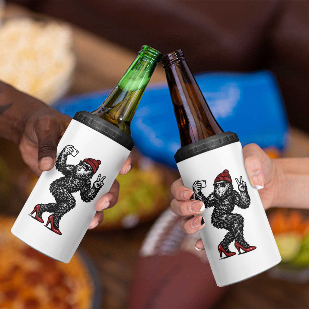 Funny Sexy Bigfoot Selfie 4 in 1 Can Cooler Tumbler Sasquatch Lover Gift