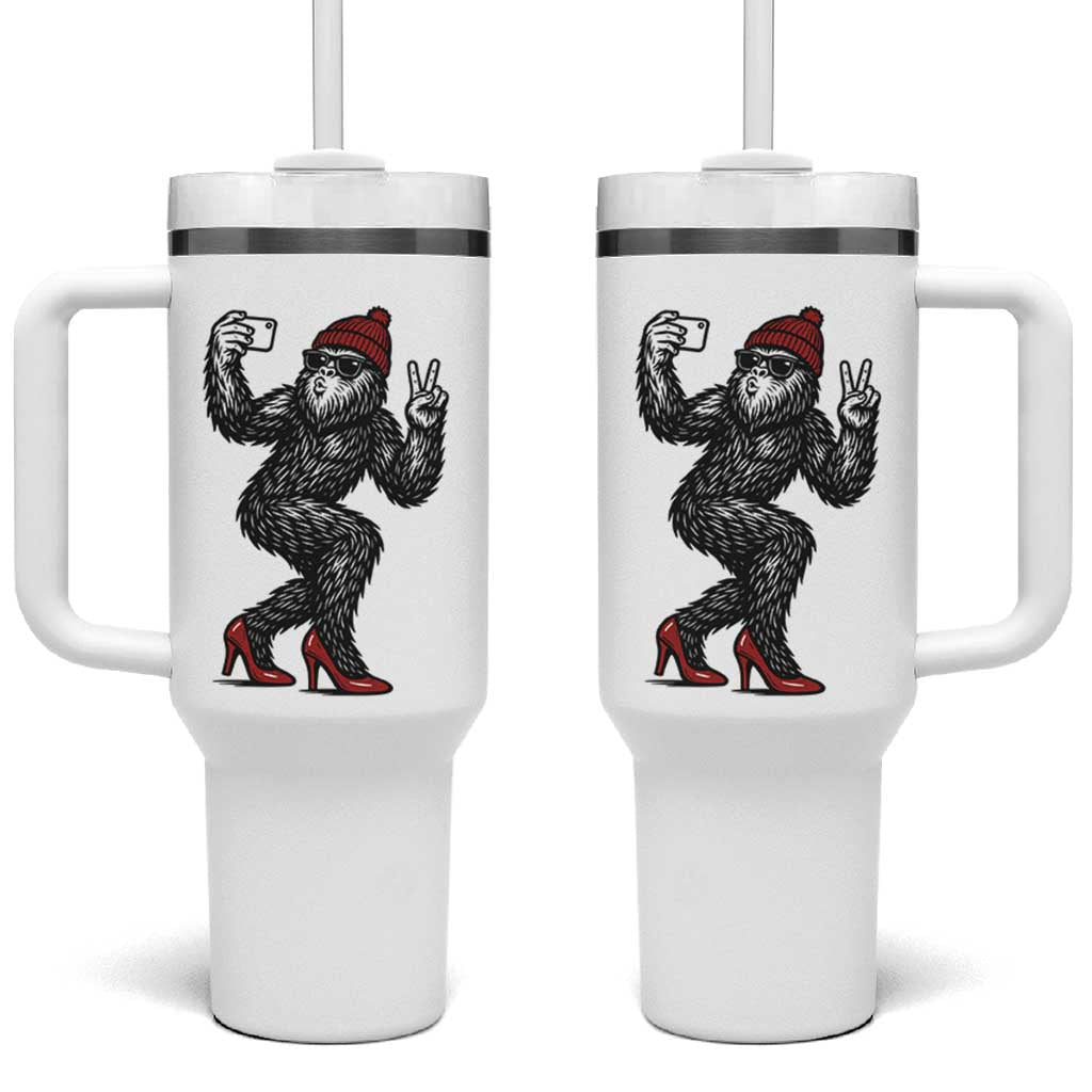 Funny Sexy Bigfoot Selfie Tumbler With Handle Sasquatch Lover Gift
