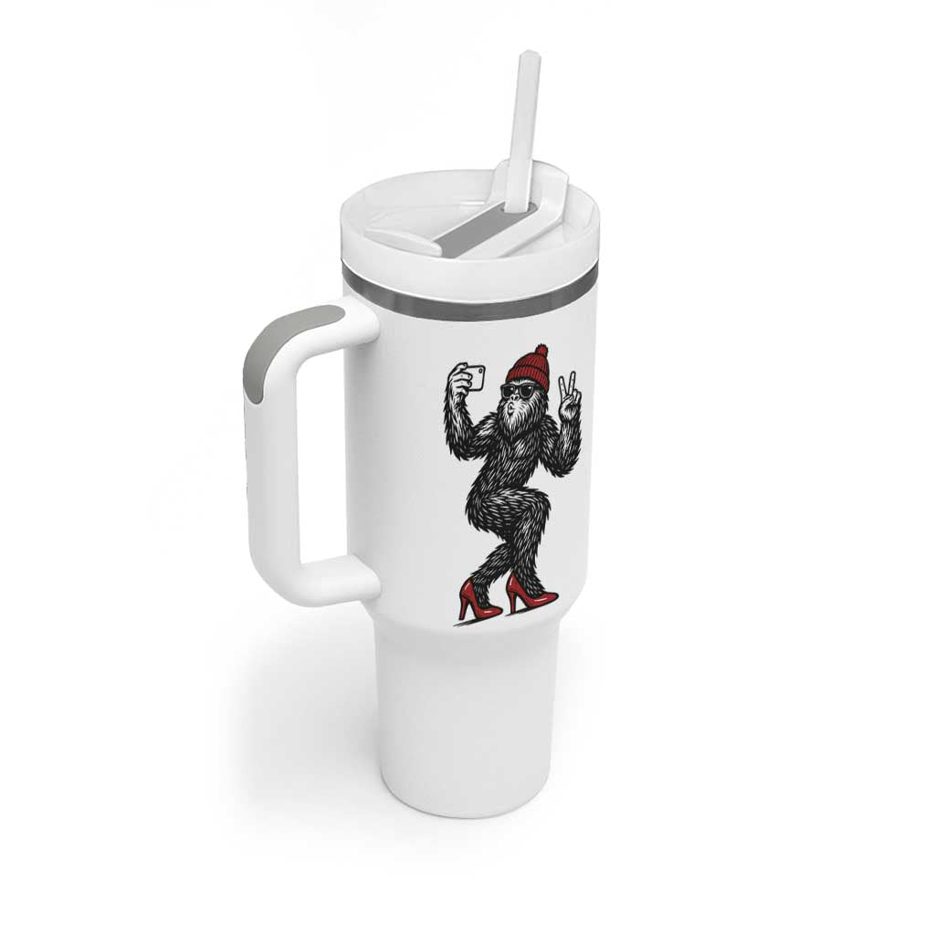 Funny Sexy Bigfoot Selfie Tumbler With Handle Sasquatch Lover Gift