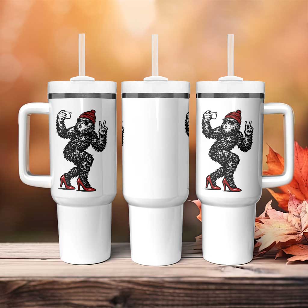 Funny Sexy Bigfoot Selfie Tumbler With Handle Sasquatch Lover Gift